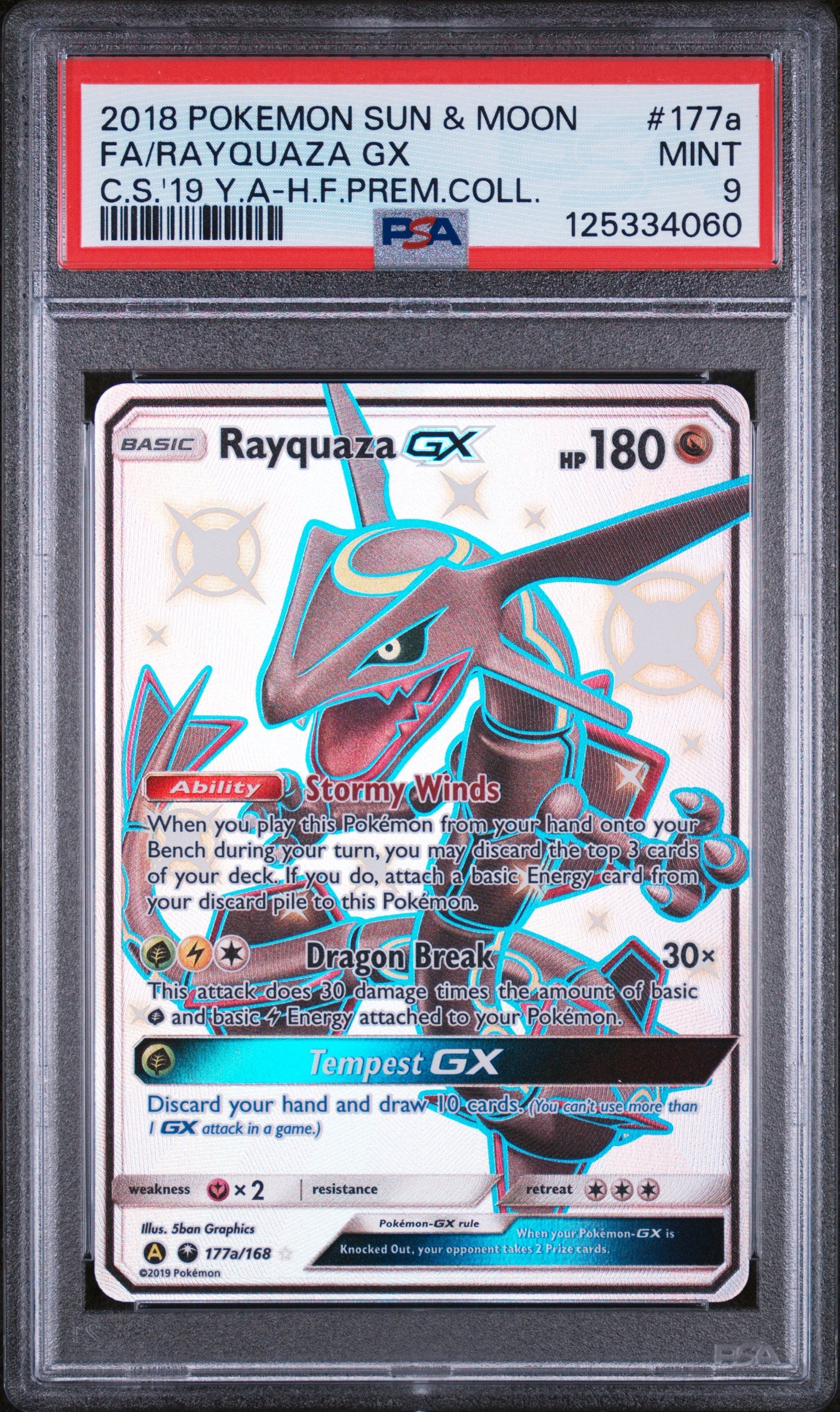 PSA 9 2018 RAYQUAZA GX 177A/168 CELESTIAL STORM – Purplish TCG