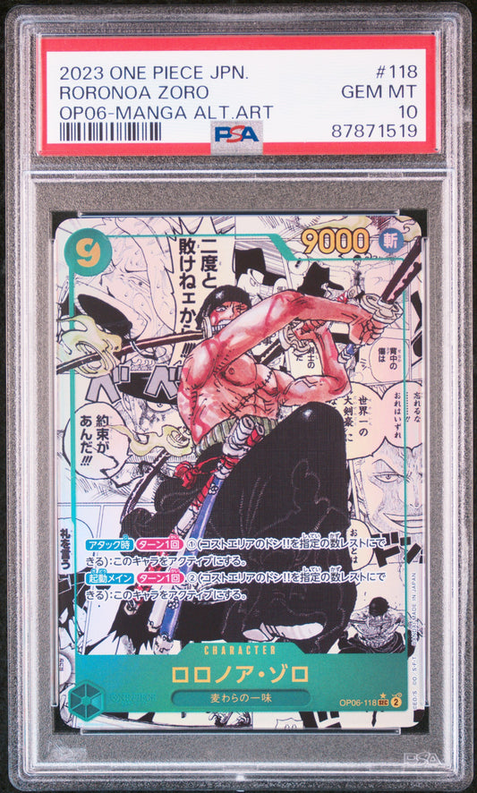 PSA 10 2023 RORONOA ZORO 118 ONE PIECE OP06