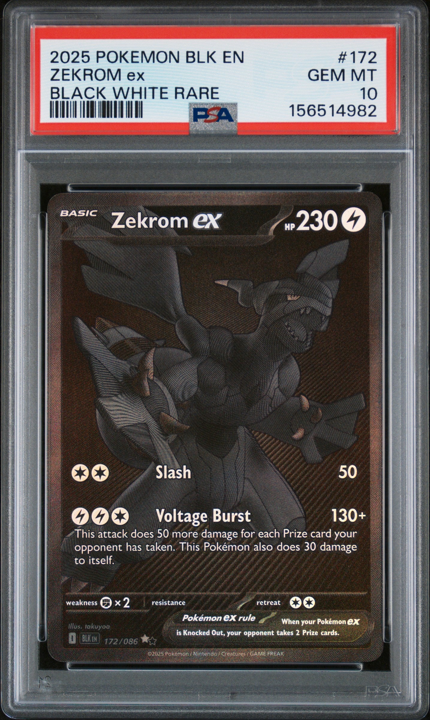 PSA 10 2025 ZEKROM EX 172 BLK EN-BLACK BOLT