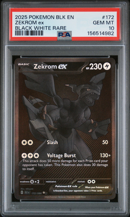 PSA 10 2025 ZEKROM EX 172 BLK EN-BLACK BOLT