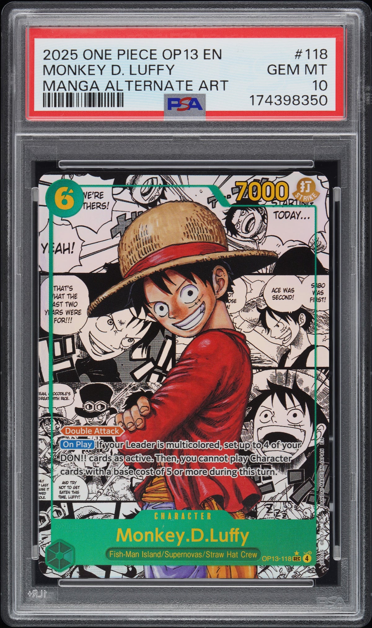 PSA 10 2025 MONKEY D. LUFFY 118 ONE PIECE OP13-CARRYING ON HIS WILL
