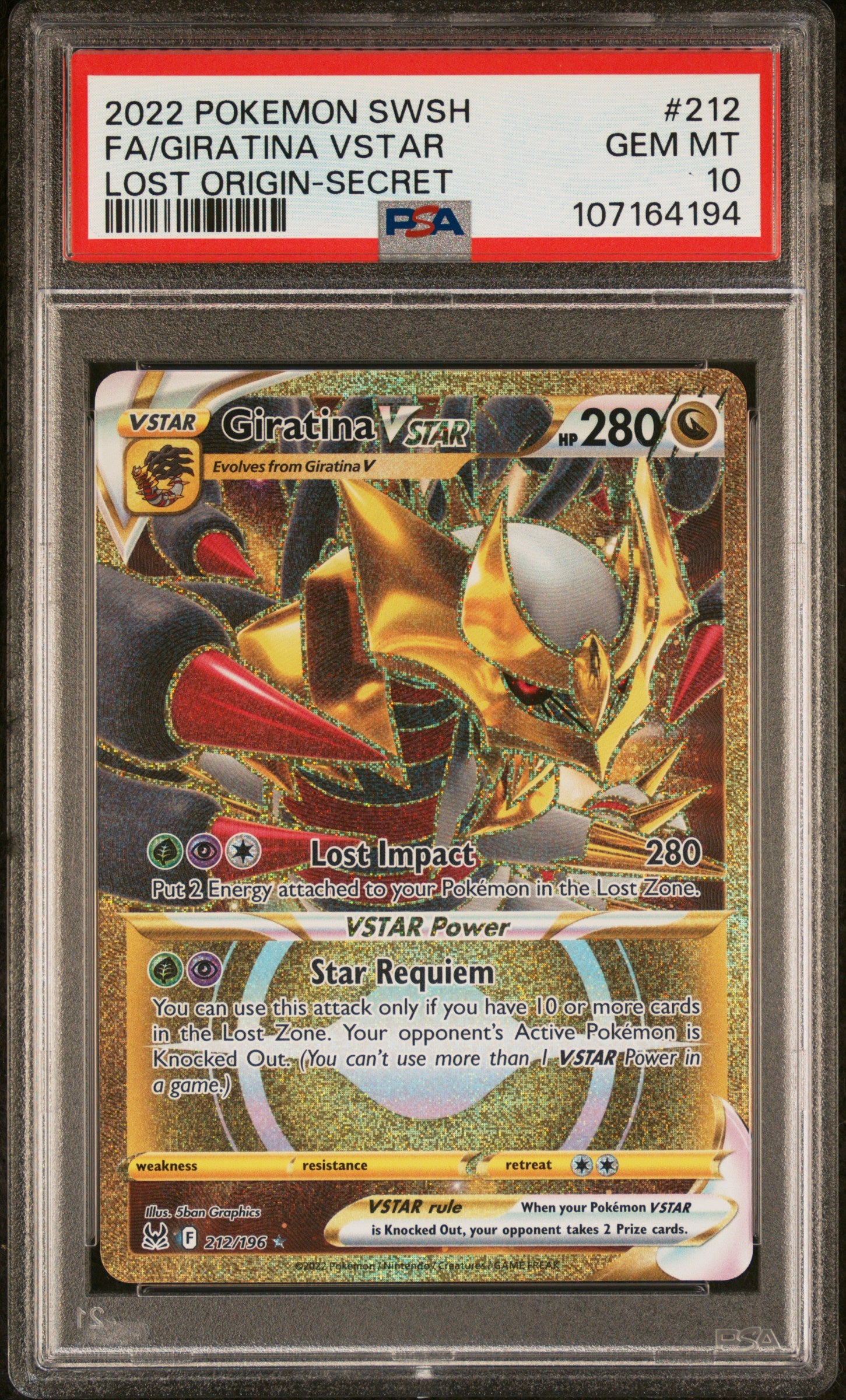 PSA 10 2022 GIRATINA VSTAR 212 LOST ORIGIN