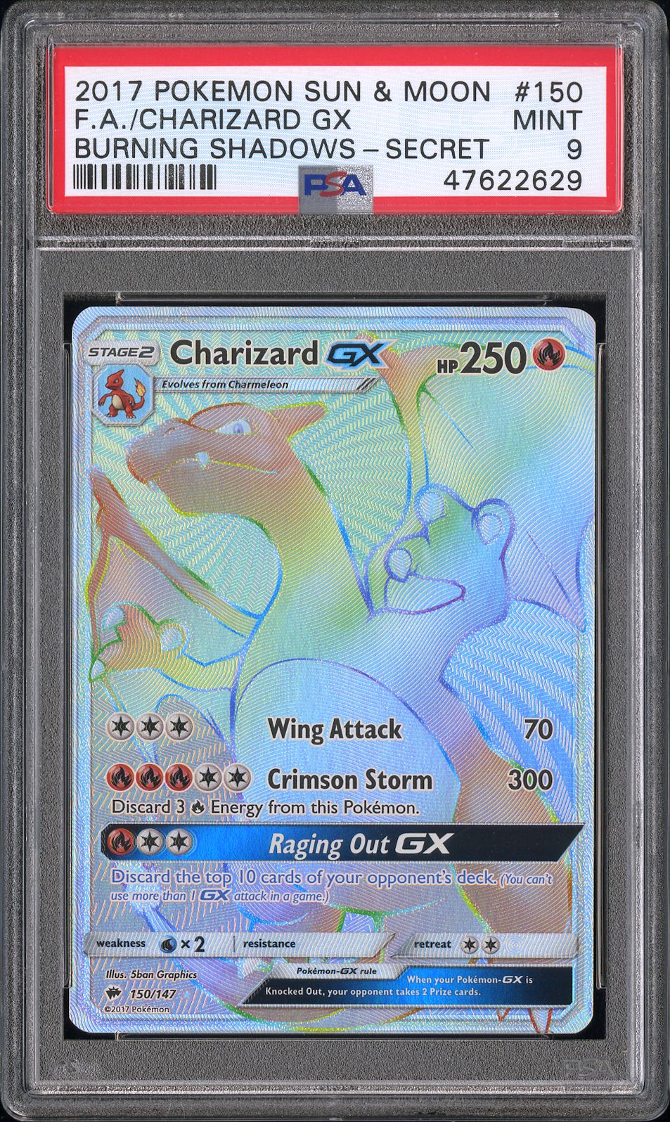 PSA 9 2017 CHARIZARD GX 150 BURNING SHADOWS