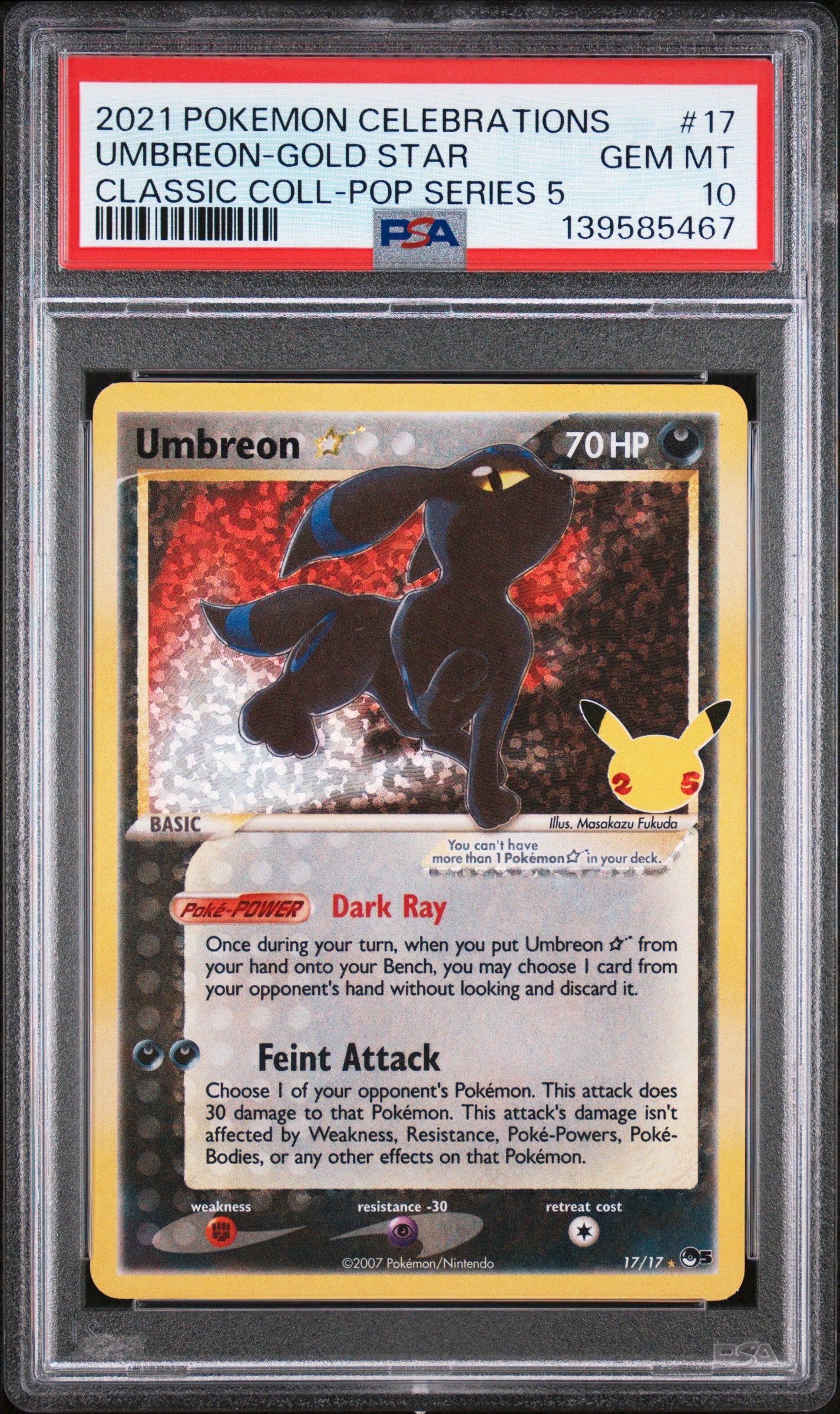 PSA 10 2021 UMBREON-GOLD STAR 17 CELEBRATIONS CLASSIC COLLECTION