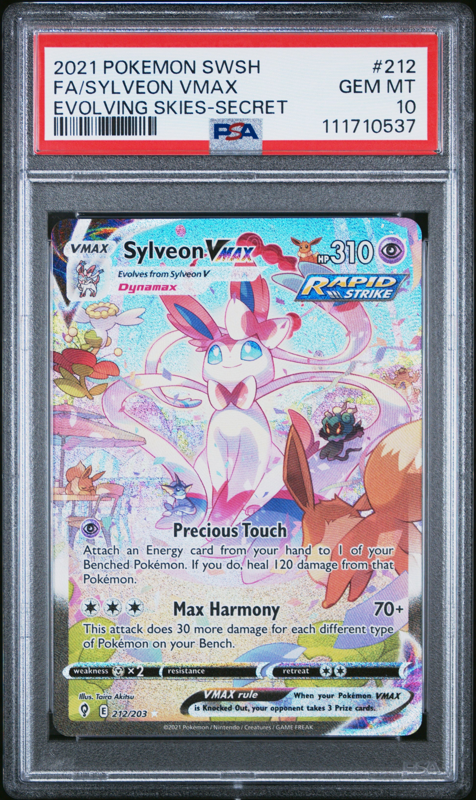 PSA 10 2021 SYLVEON VMAX 212 EVOLVING SKIES