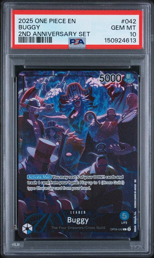 PSA 10 2025 BUGGY 042 ONE PIECE ENGLISH VERSION 2ND ANNIVERSARY SET