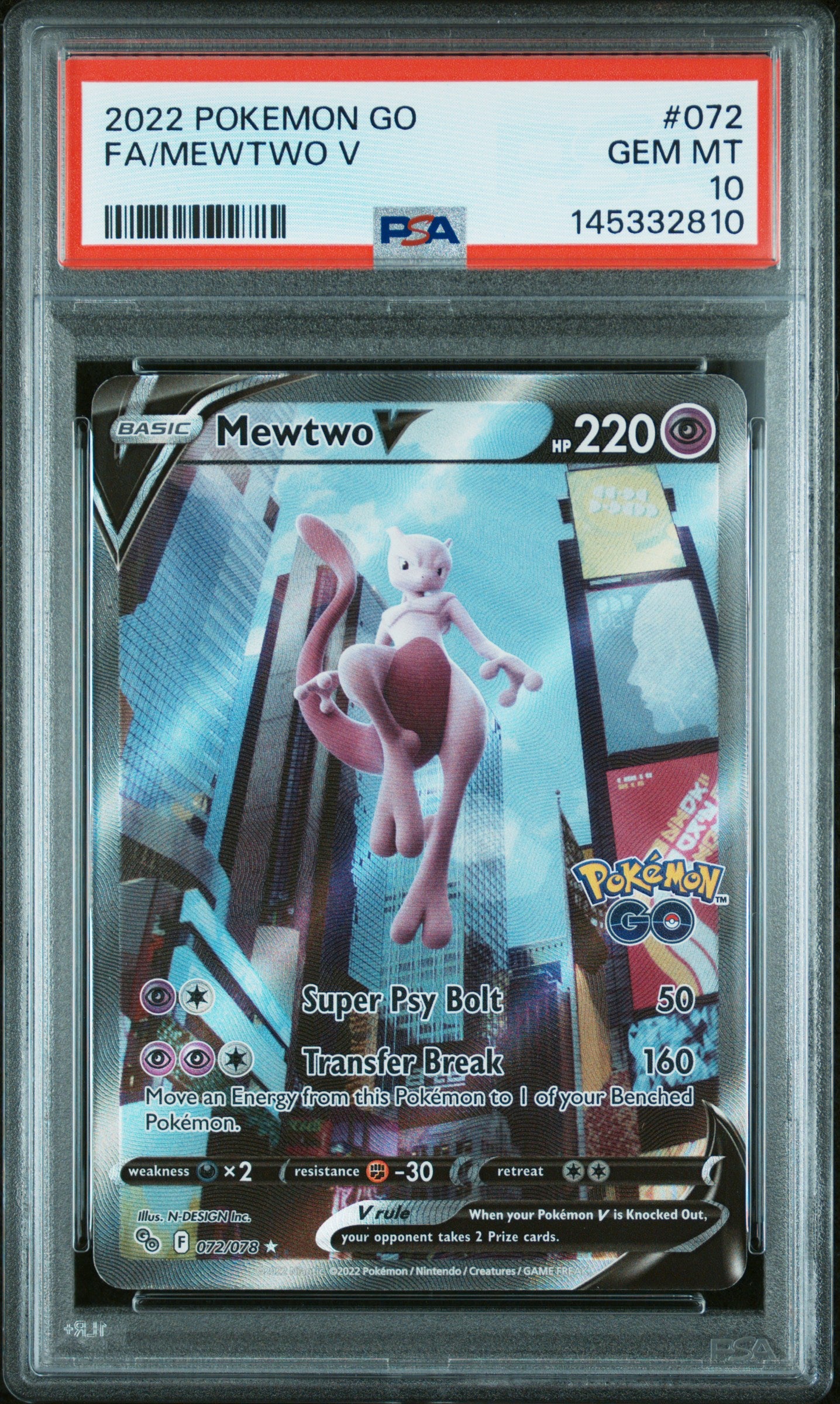 PSA 10 2022 MEWTWO V 072 GO
