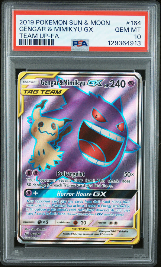 PSA 10 2019 GENGAR & MIMIKYU GX 164 TEAM UP
