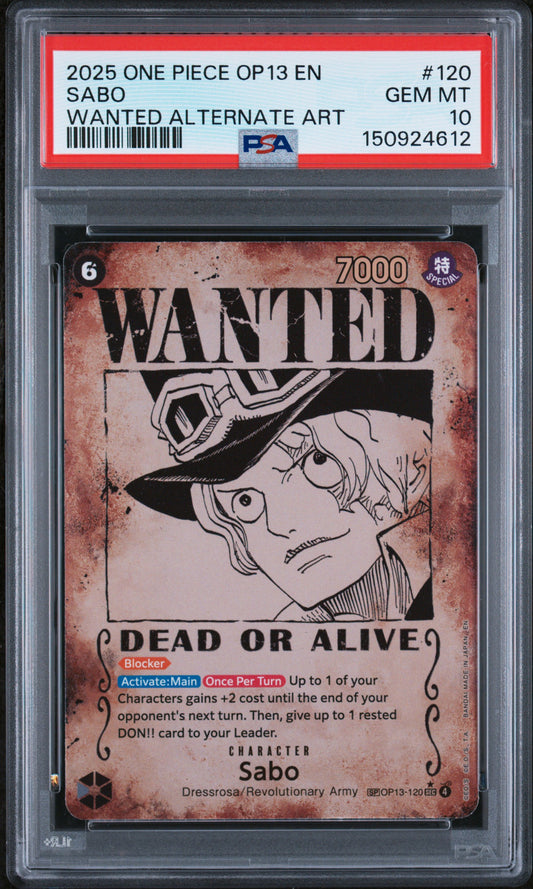 PSA 10 2025 SABO 120 ONE PIECE OP13-CARRYING ON HIS WILL