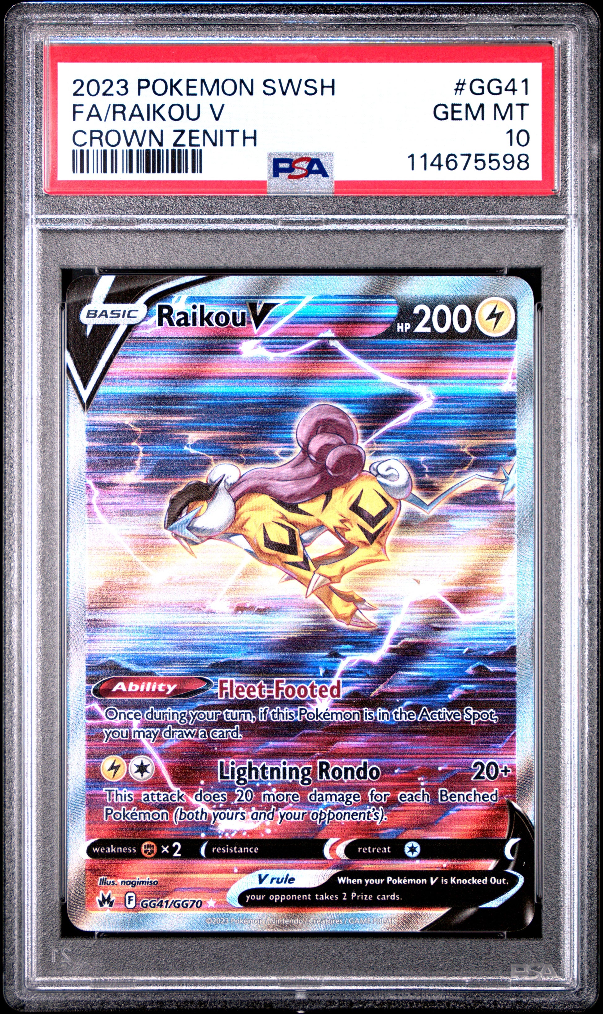 PSA 10 2023 RAIKOU V GG41/GG70 SWORD SHIELD CROWN ZENITH