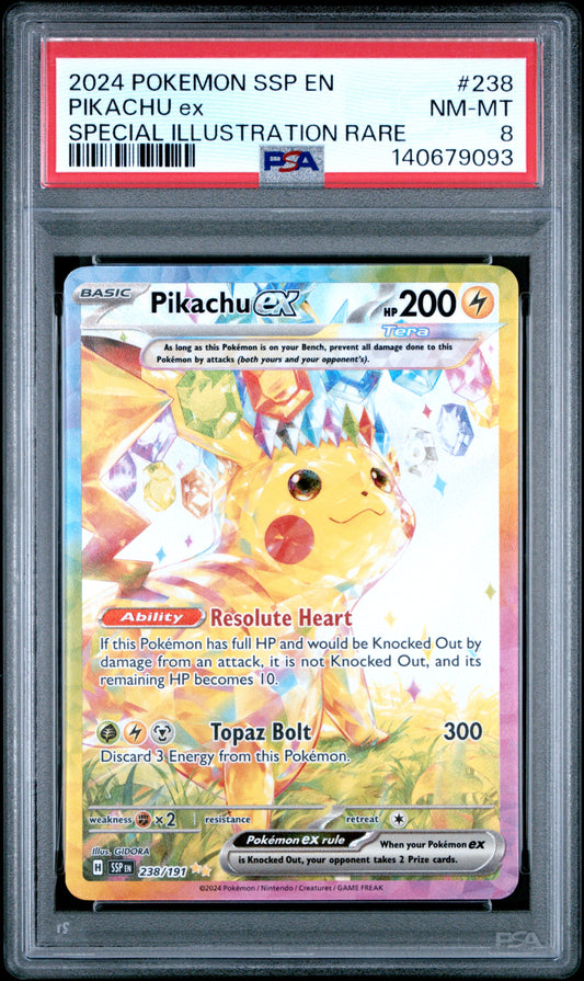 PSA 8 2024 PIKACHU EX 238 SSP EN SURGING SPARKS
