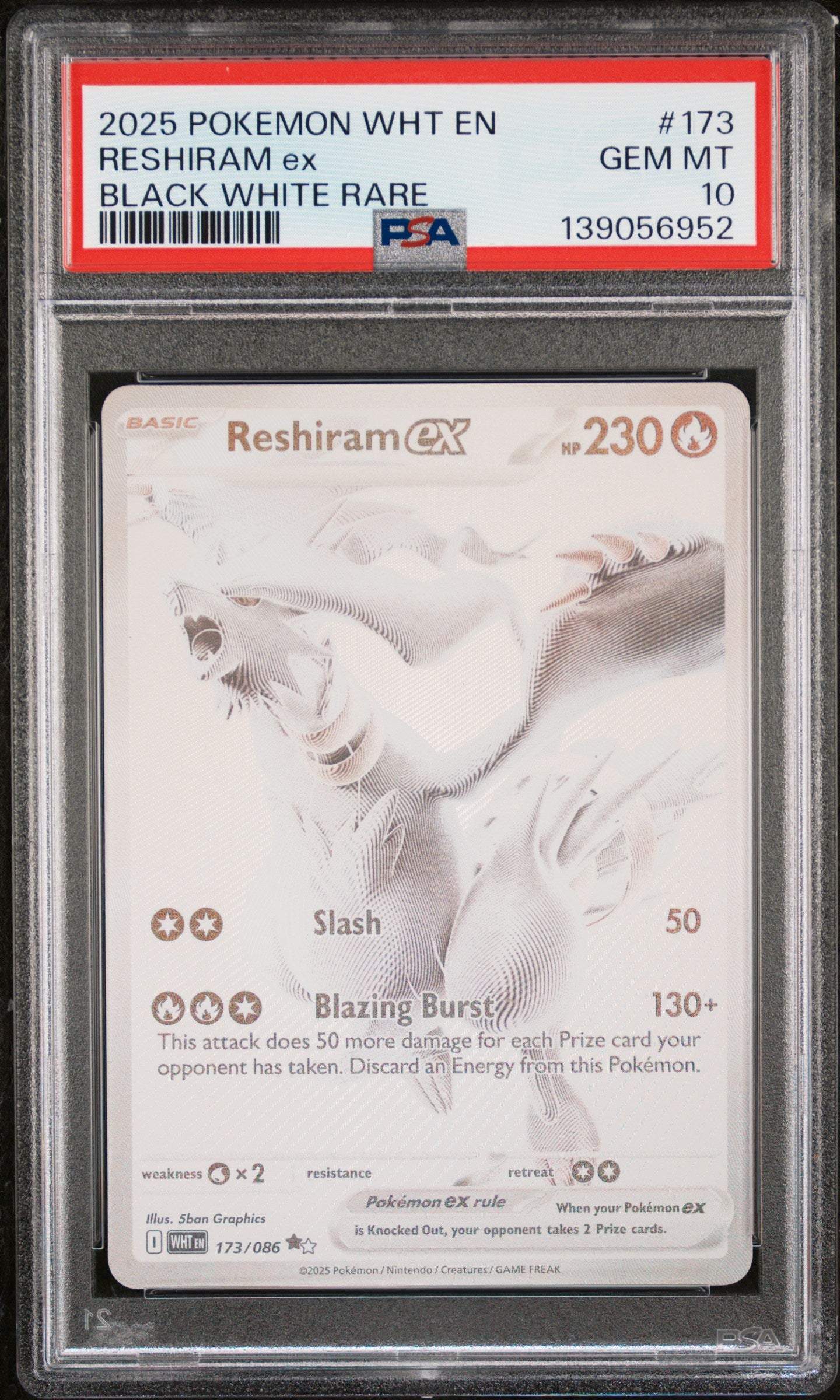 PSA 10 2025 RESHIRAM EX 173 WHT EN-WHITE FLARE