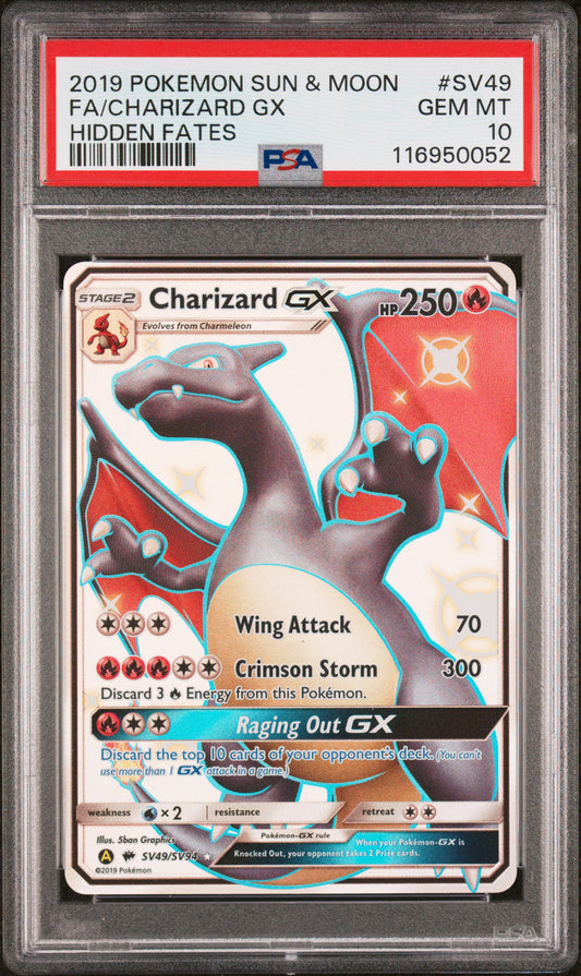 PSA 10 2019 CHARIZARD GX SV49 HIDDEN FATES
