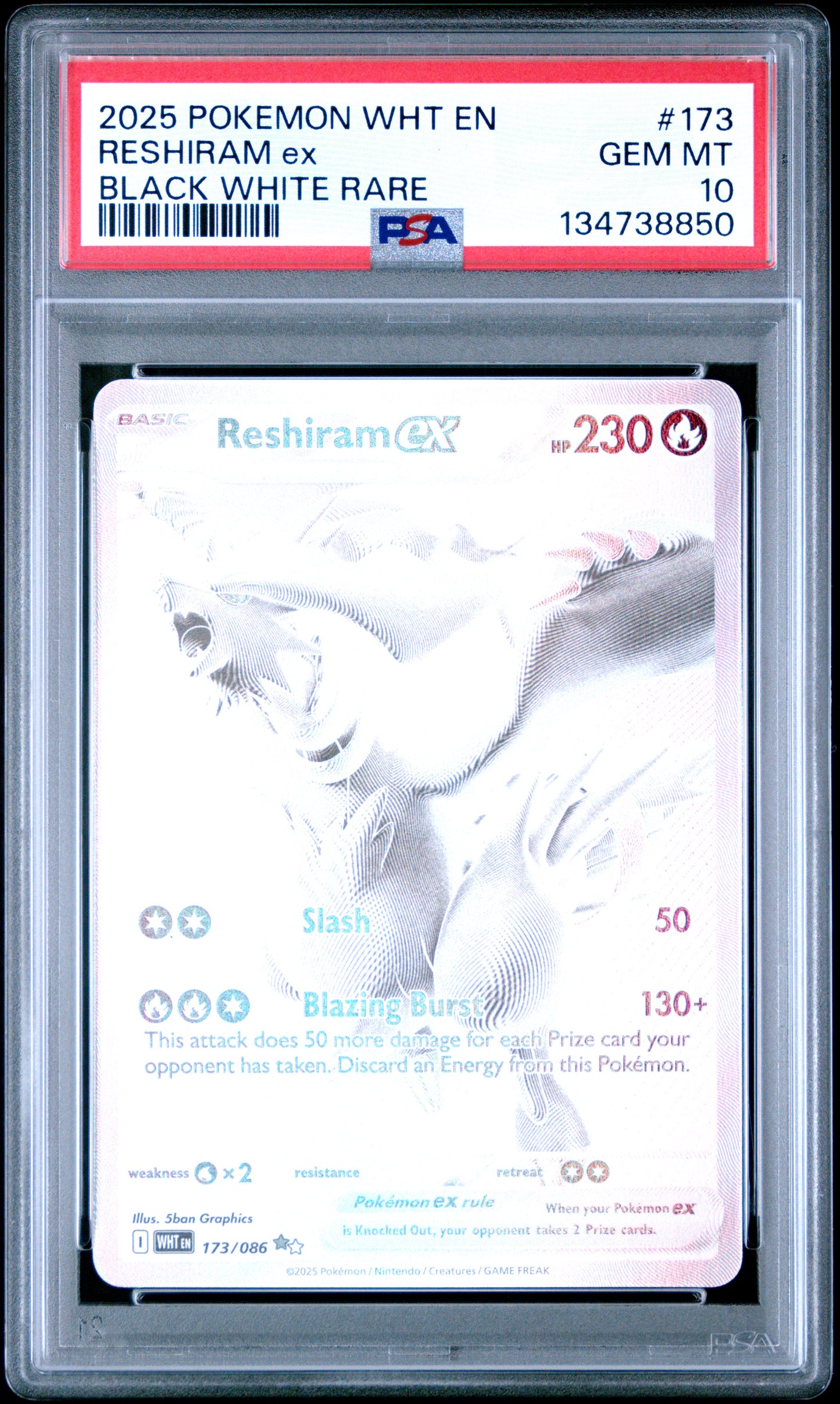 PSA 10 2025 RESHIRAM EX 173 WHT EN-WHITE FLARE
