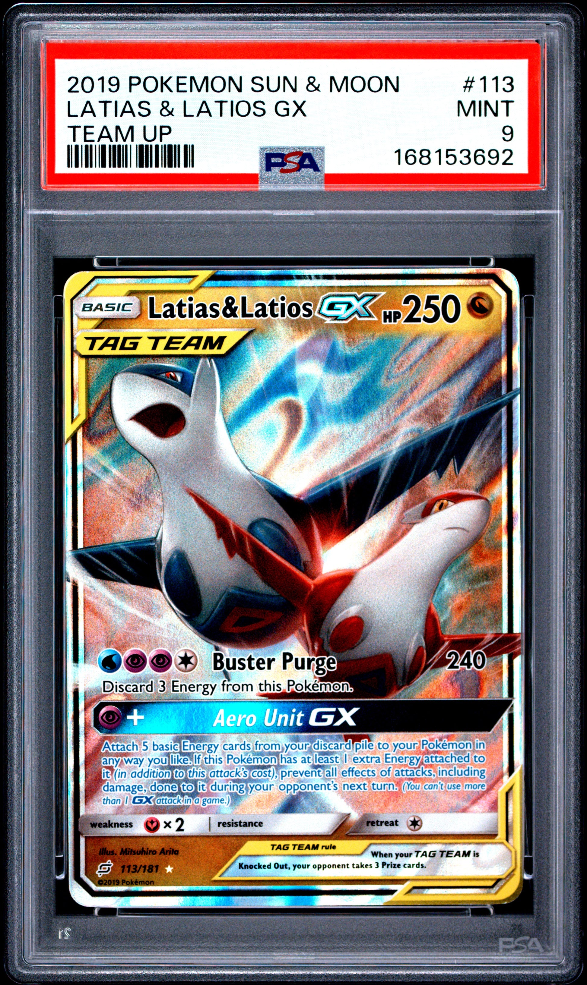 PSA 9 2019 LATIAS & LATIOS GX 113/181 TEAM UP