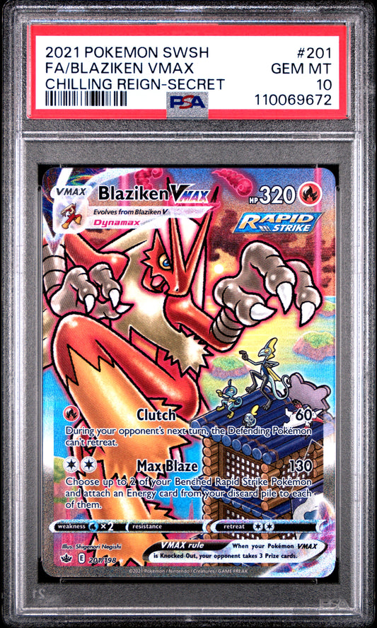 PSA 10 2021 BLAZIKEN VMAX 201 CHILLING REIGN