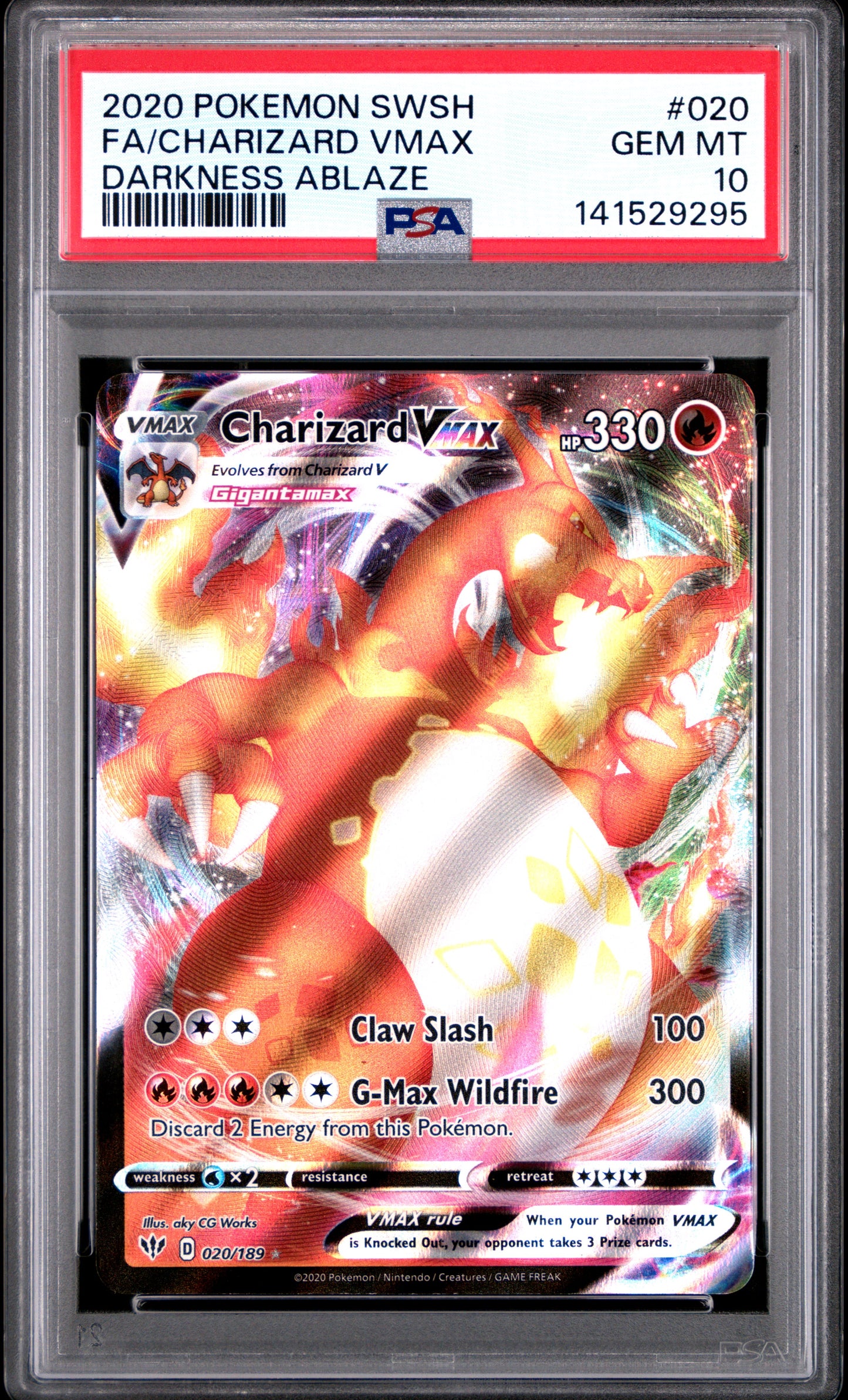 PSA 10 2020 CHARIZARD VMAX 020 DARKNESS ABLAZE