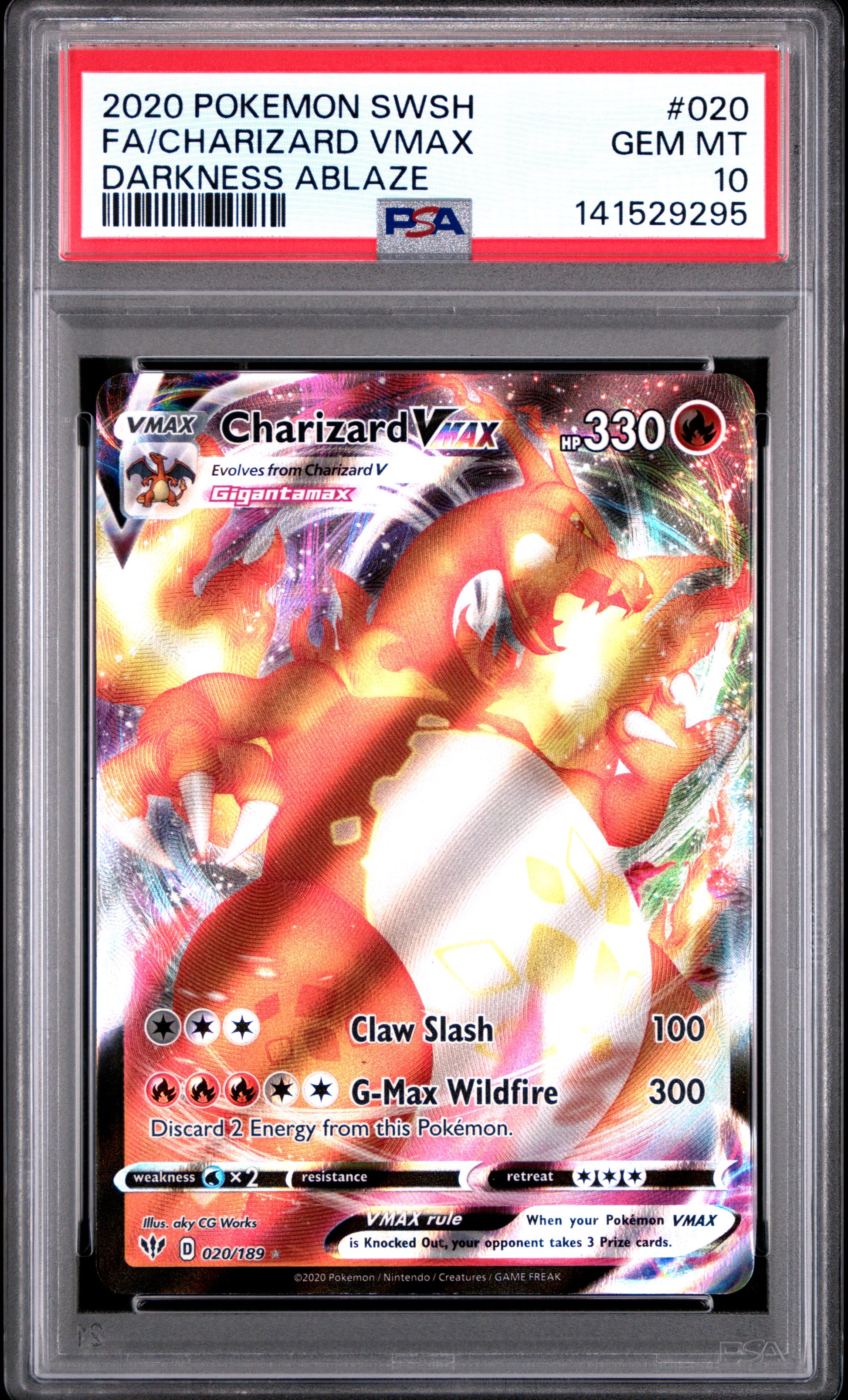 PSA 10 2020 CHARIZARD VMAX 020 DARKNESS ABLAZE