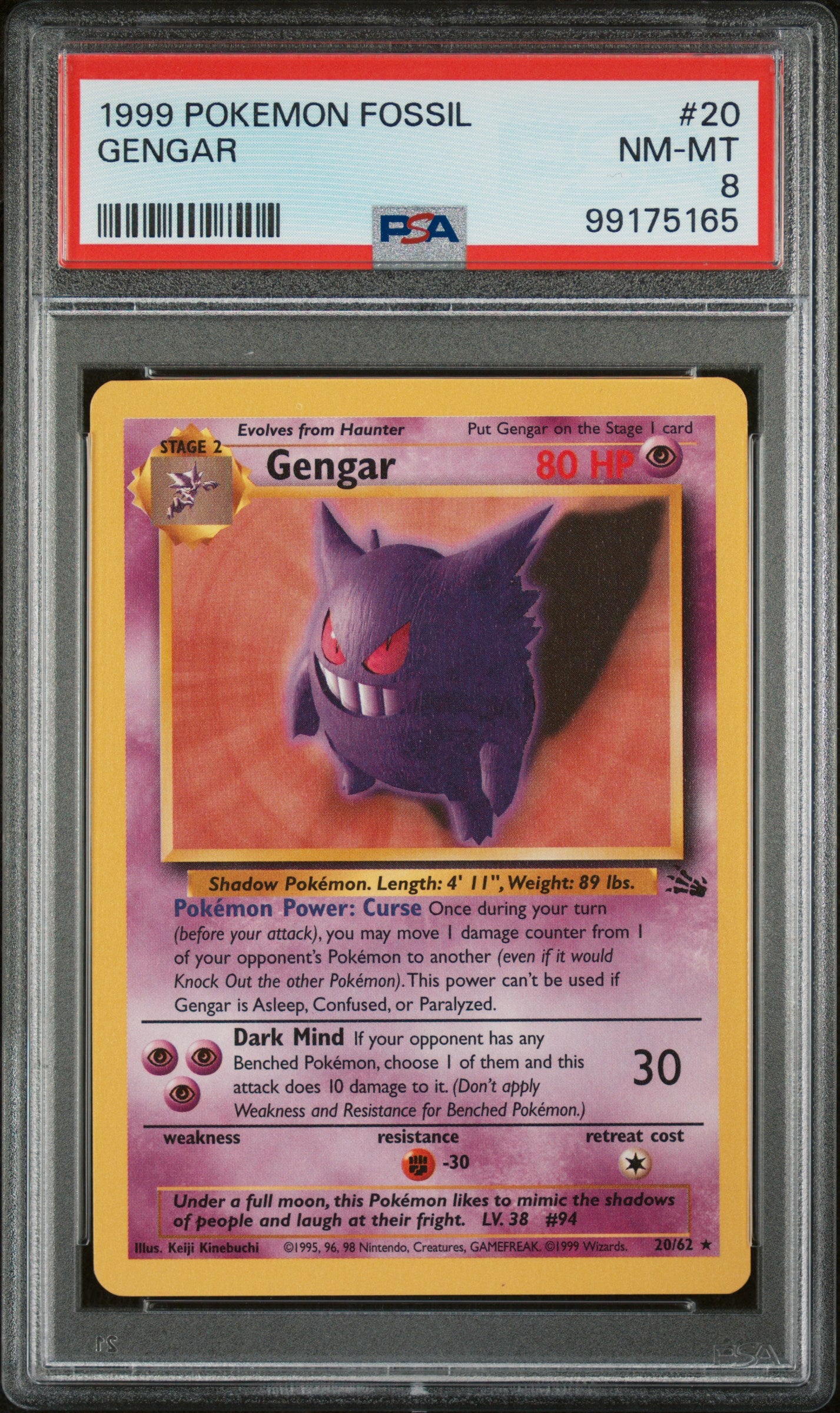 PSA 8 1999 GENGAR 20/62 FOSSIL