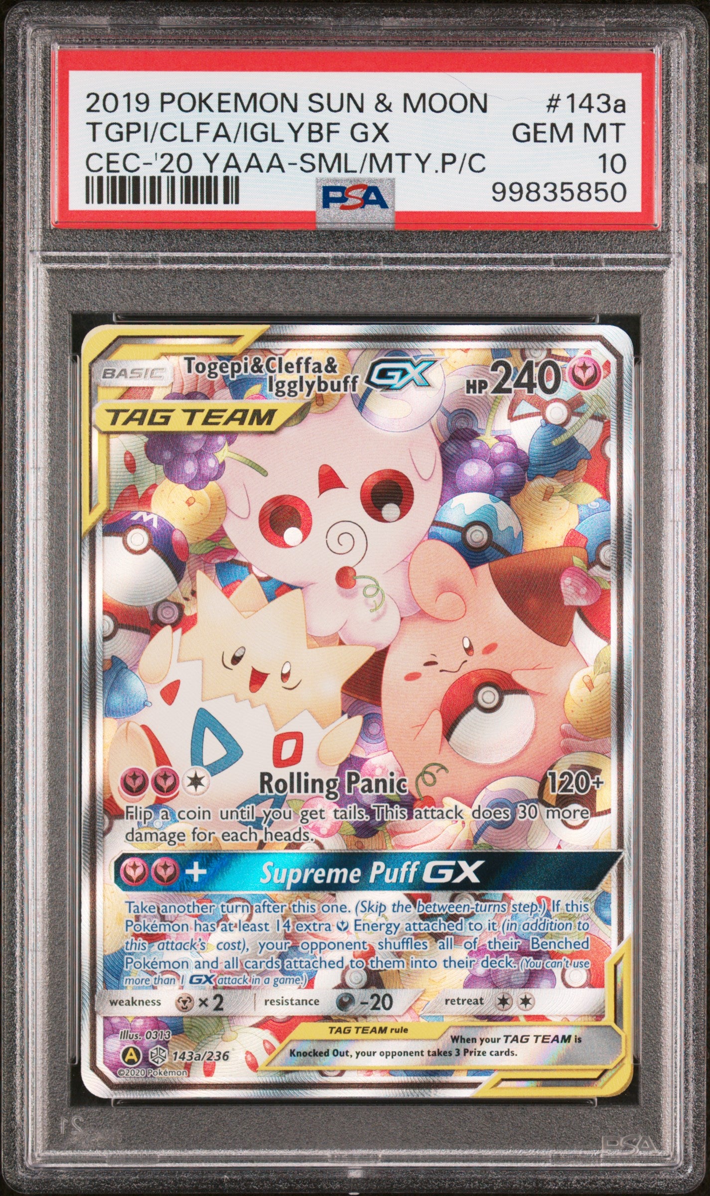 PSA 10 2019 TOGEPI & CLEFFA & IGGLYBUFF GX 143A COSMIC ECLIPSE