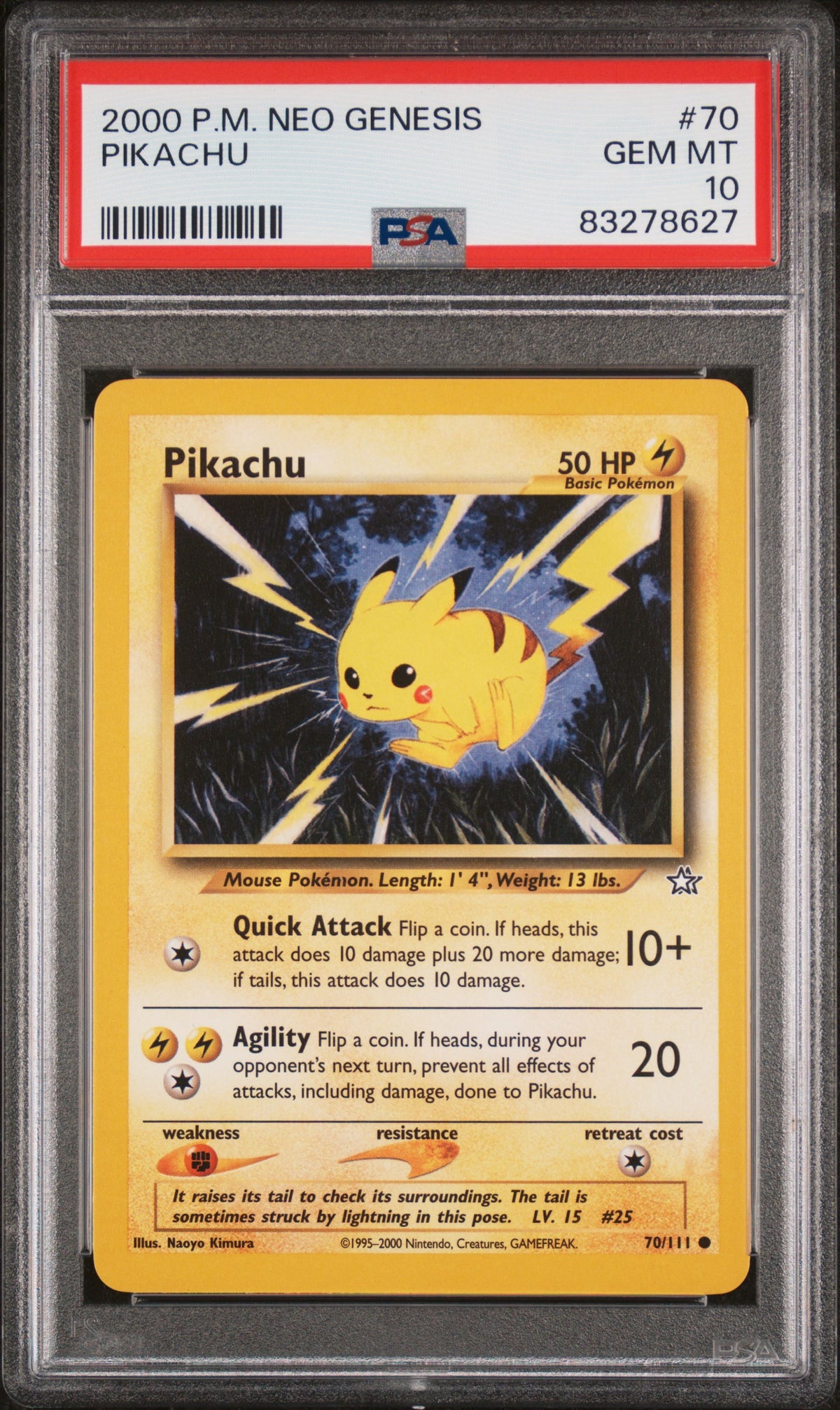 PSA 10 2000 PIKACHU 70/111 NEO GENESIS