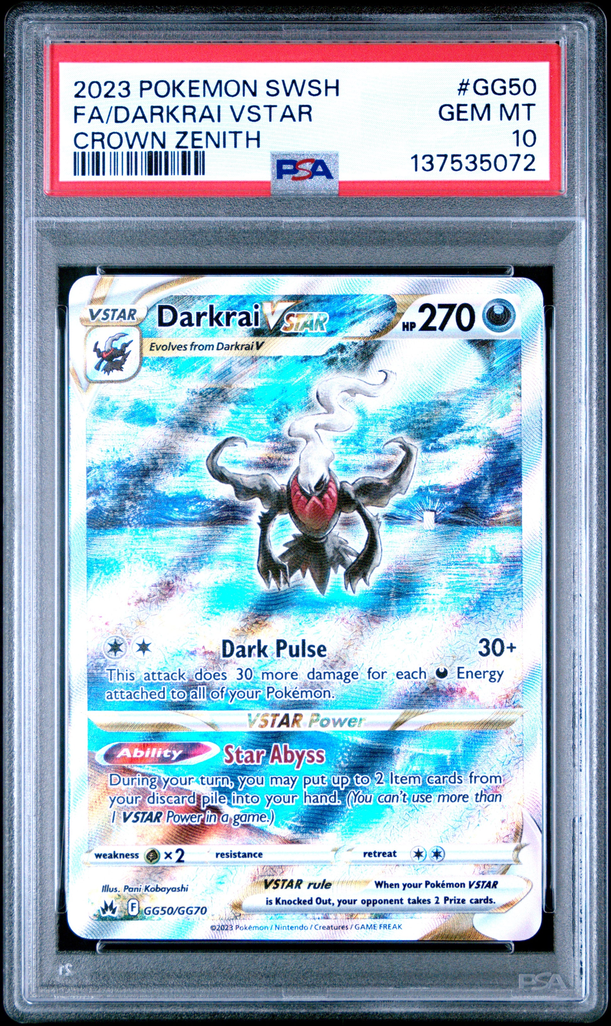 PSA 10 2023 DARKRAI VSTAR GG50/GG70 SWORD SHIELD CROWN ZENITH