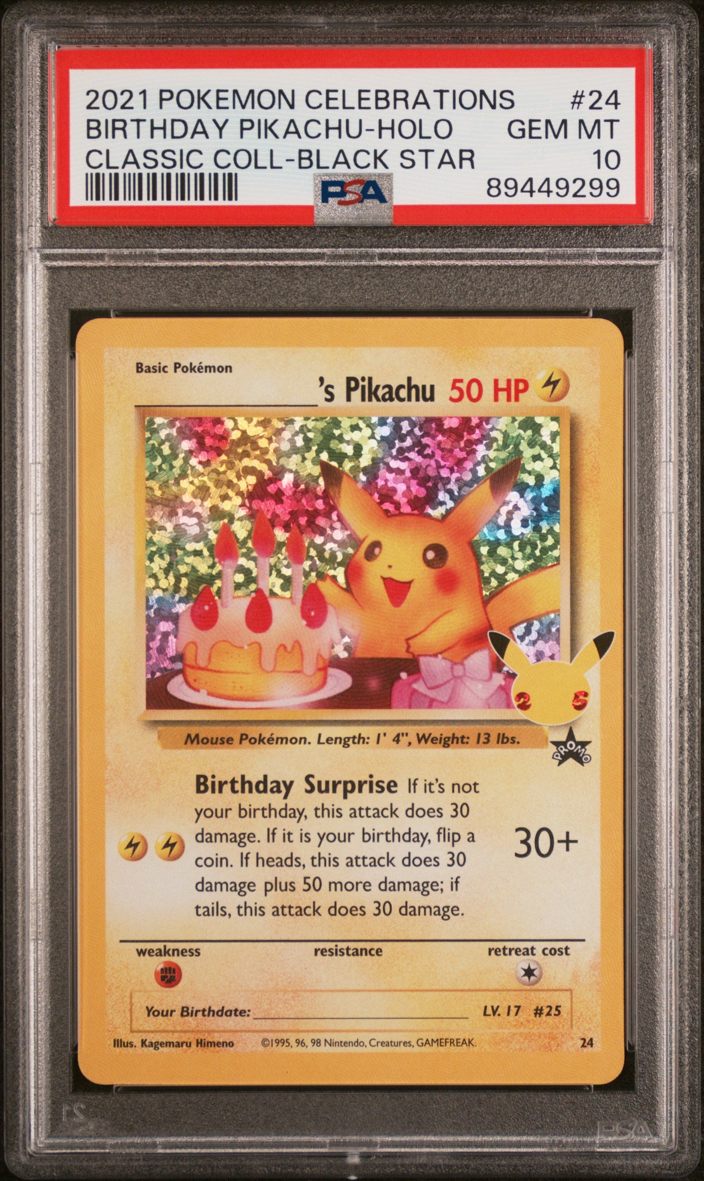 PSA 10 2021 BIRTHDAY PIKACHU HOLO 24 CELEBRATIONS CLASSIC COLLECTION