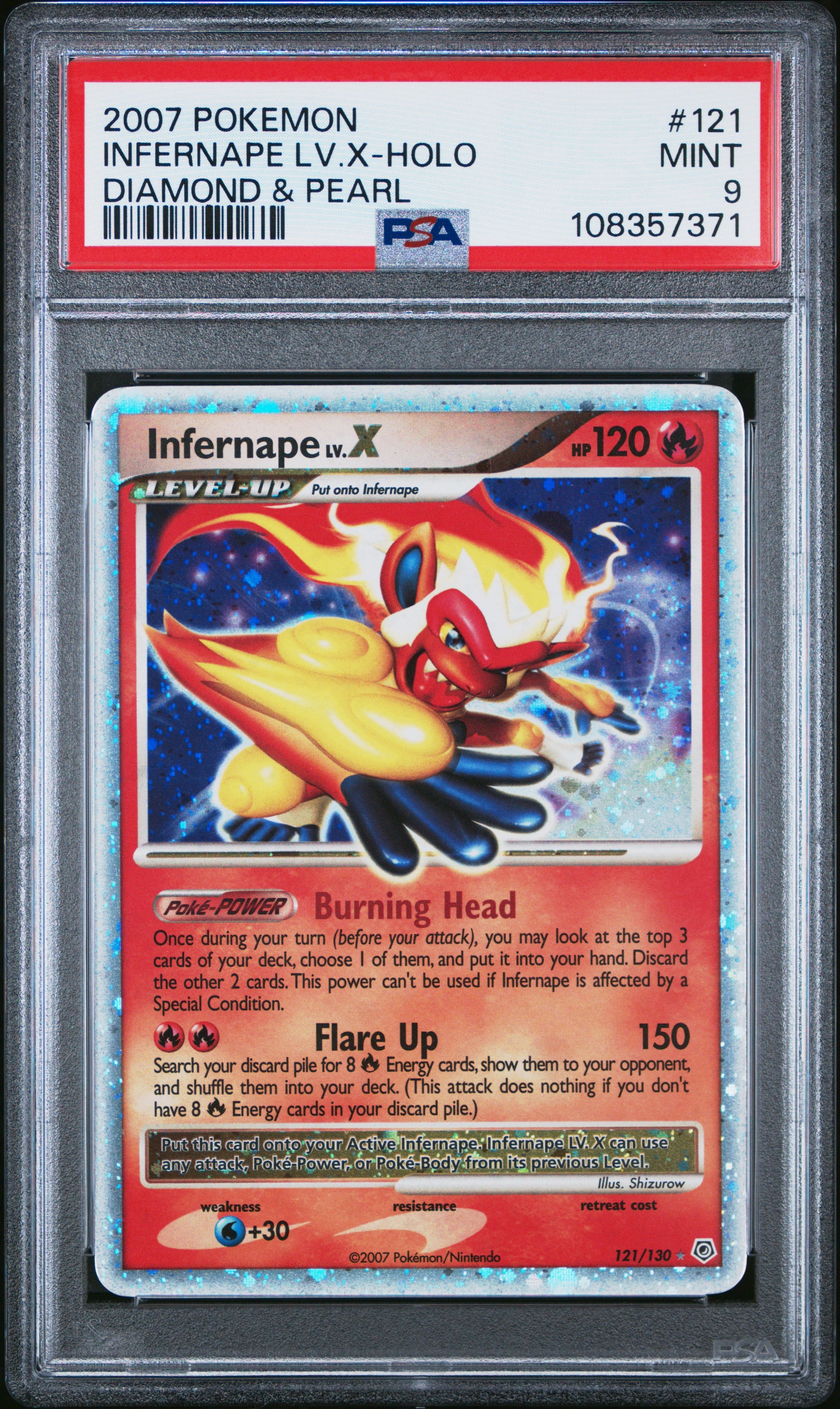 PSA 9 2007 INFERNAPE LV.X HOLO 121 DIAMOND & PEARL