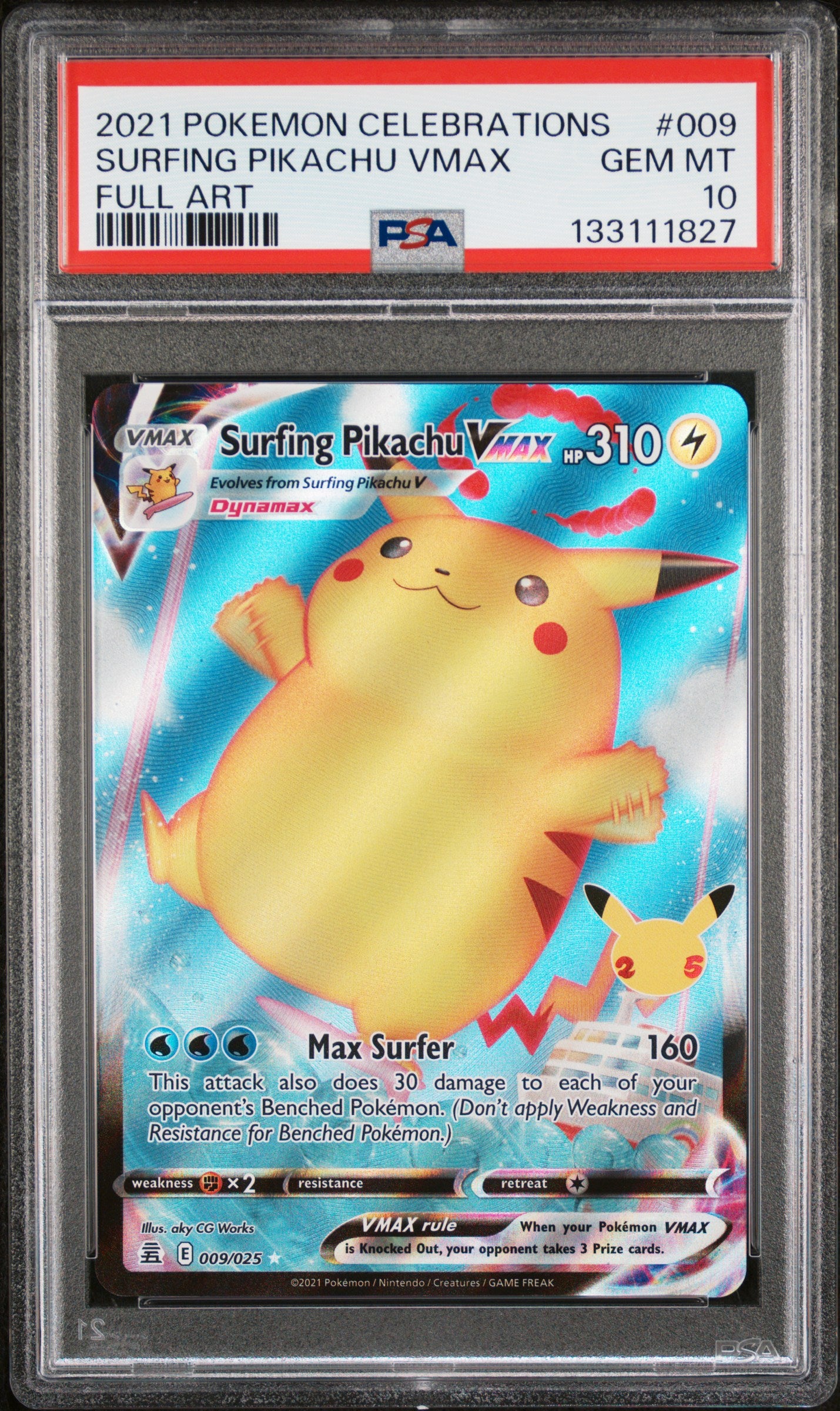 PSA 10 2021 SURFING PIKACHU VMAX 009 CELEBRATIONS