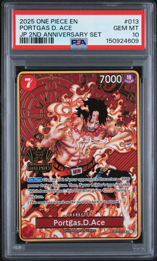 PSA 10 2025 PORTGAS D. ACE 013 ONE PIECE 2ND ANNIVERSARY SET