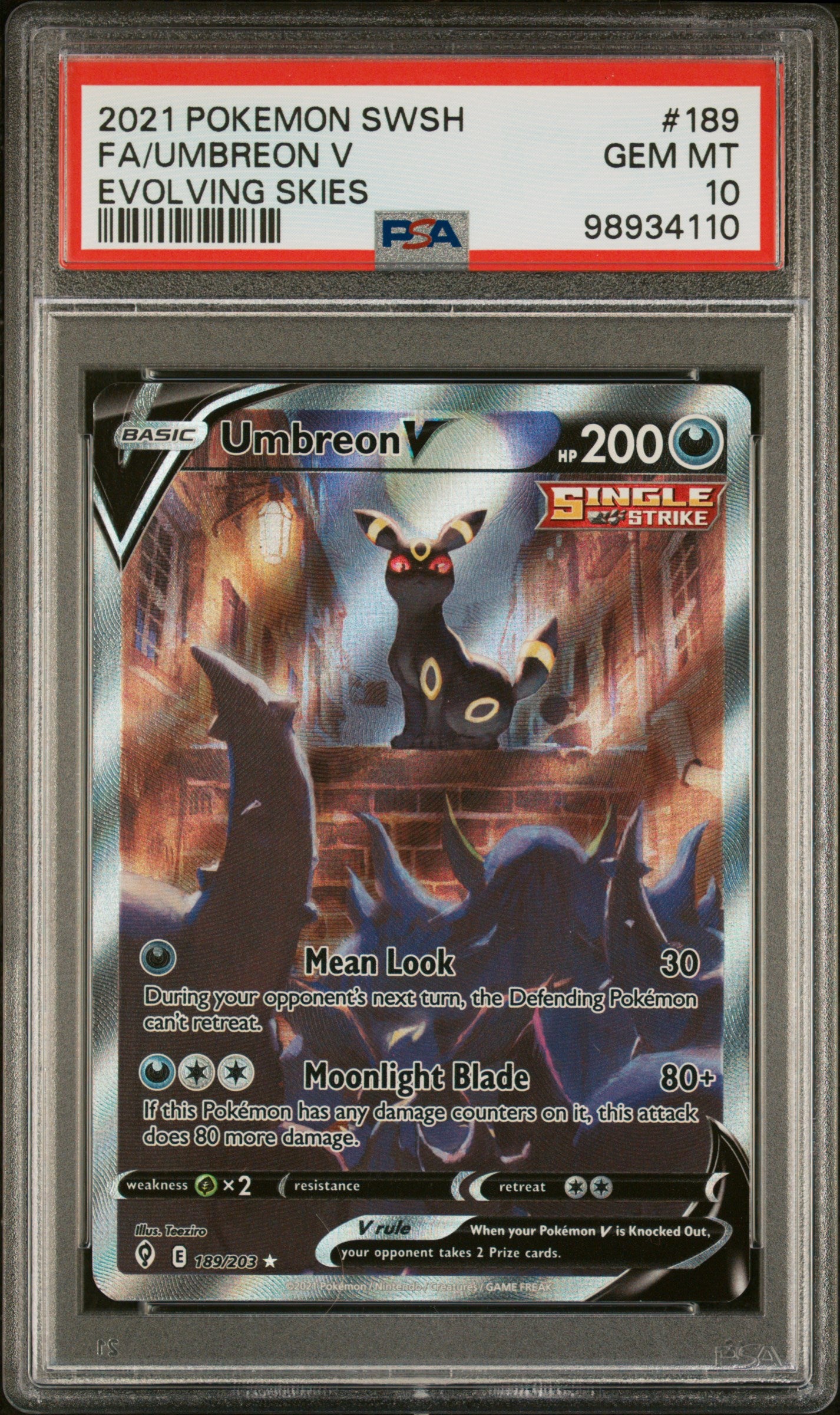 PSA 10 2021 UMBREON V 189 EVOLVING SKIES