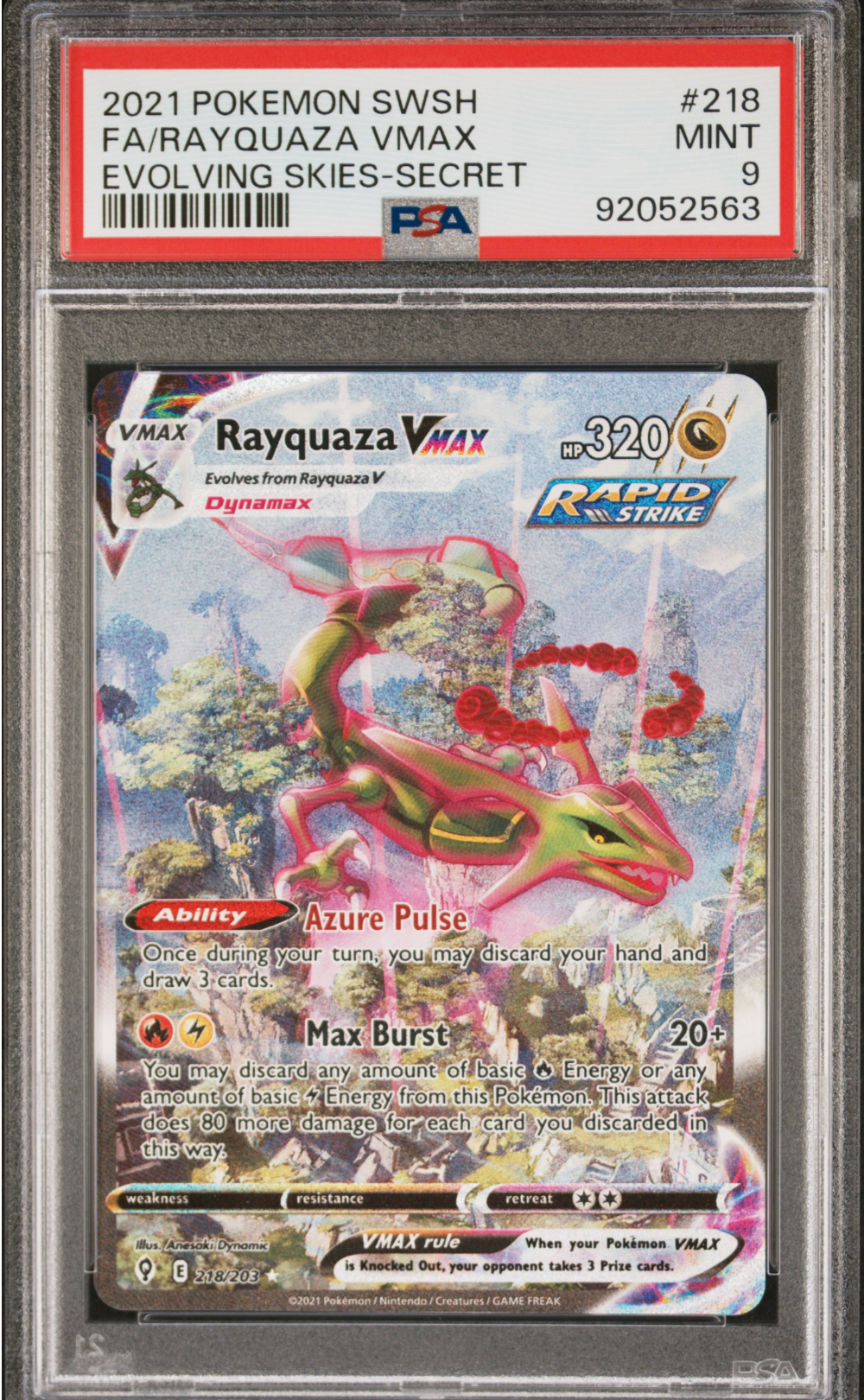 PSA 9 2021 RAYQUAZA VMAX (218/203)