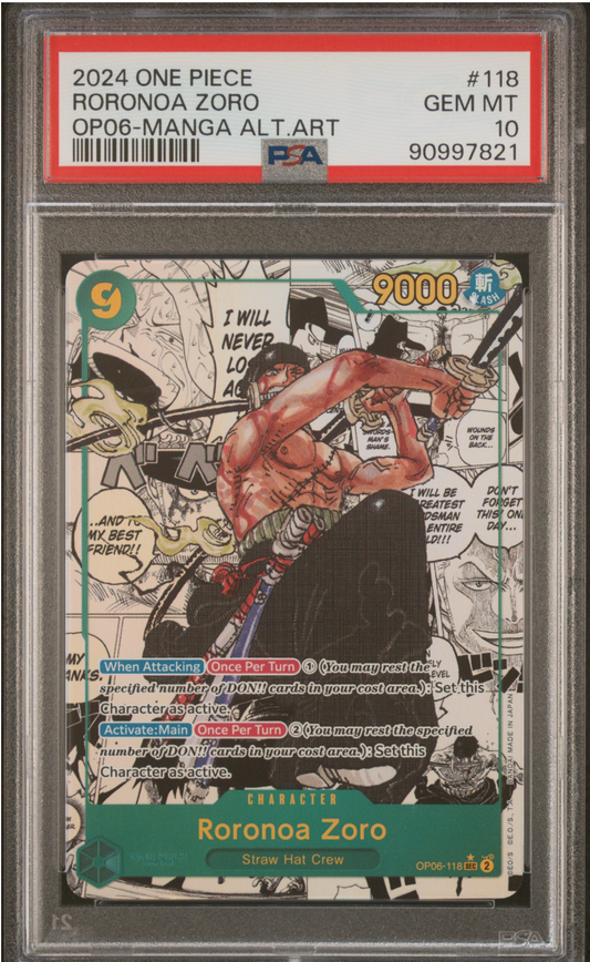 PSA 10 2024 RORONOA ZORO MANGA (OP06-118)