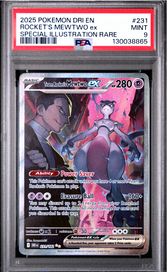 PSA 9 2025 ROCKET'S MEWTWO EX (231/182)