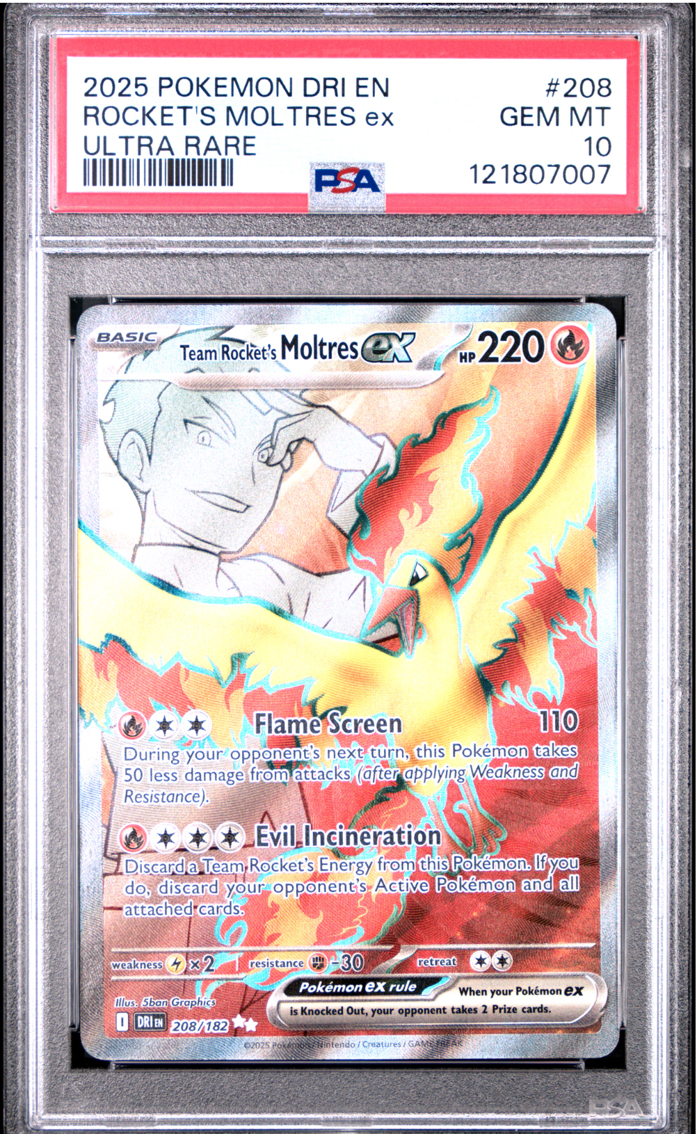 PSA 10 2025 ROCKET'S MOLTRES EX (208/182)