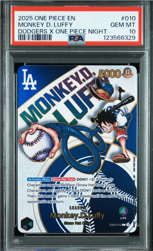 PSA 10 2025 ONE PIECE MONKEY D LUFFY DODGERS (EB02-010)
