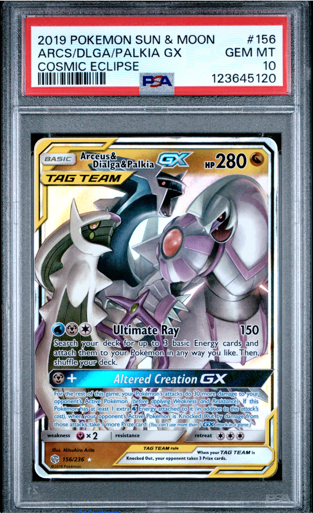 PSA 10 2019 ARCEUS DIALGA PALKIA GX (156/236)