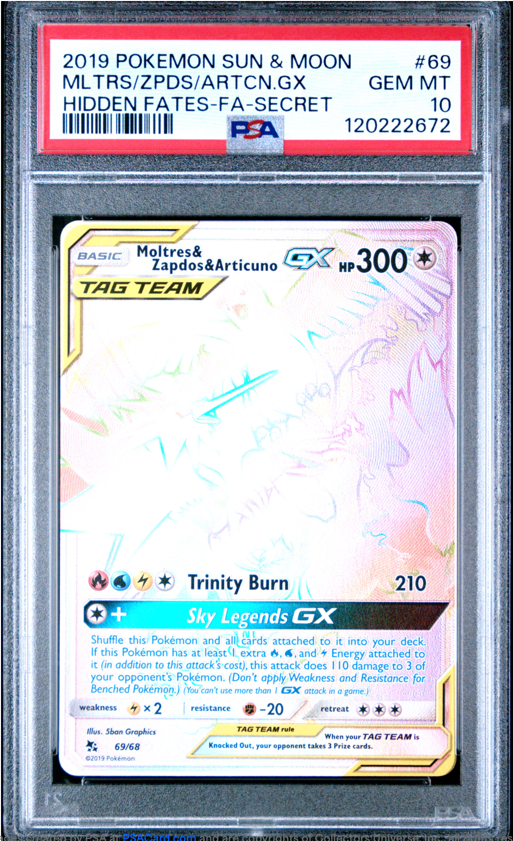 PSA 10 2019 MOLTRES ZAPDOS ARTICUNO GX (69/68)