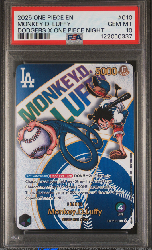 PSA 10 2025 ONE PIECE MONKEY D LUFFY DODGERS (EB02-010)