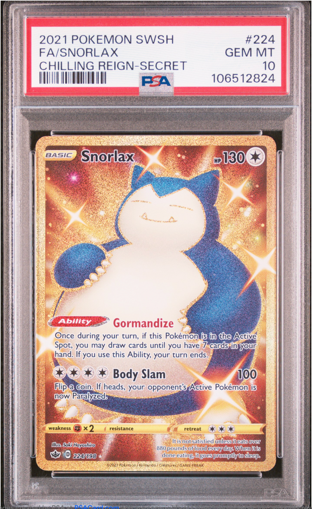 PSA 10 2021 SNORLAX (224/198)