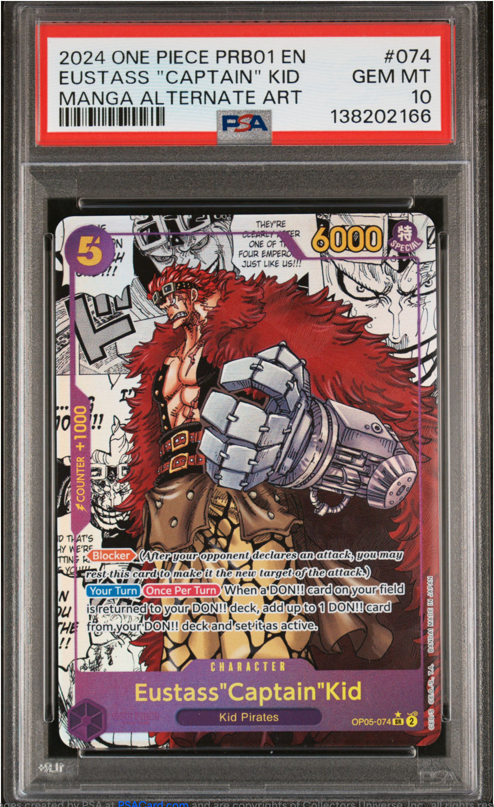 PSA 10 2024 EUSTASS CAPTAIN KID PRB01 MANGA (OP05-074)