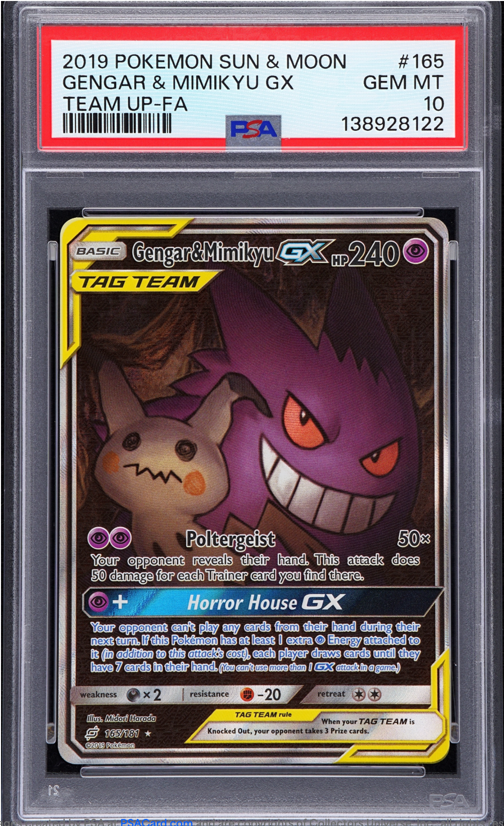 PSA 10 2019 GENGAR & MIMIKYU GX (165/161)