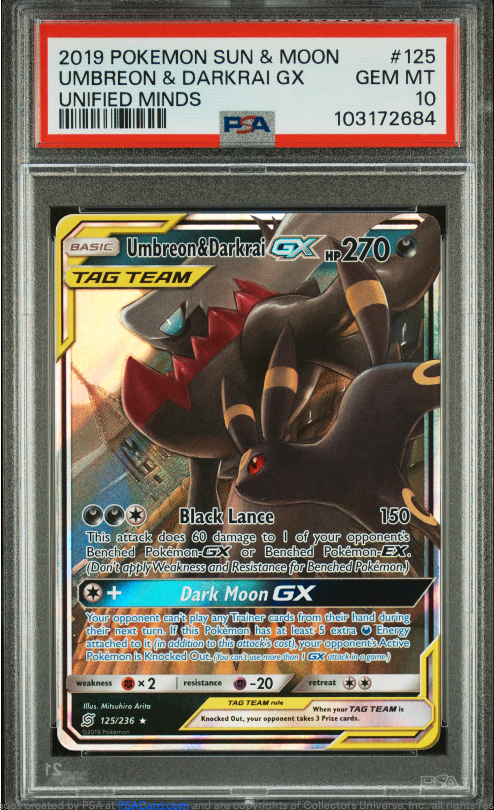 PSA 10 UMBREON & DARKRAI GX (125/236)