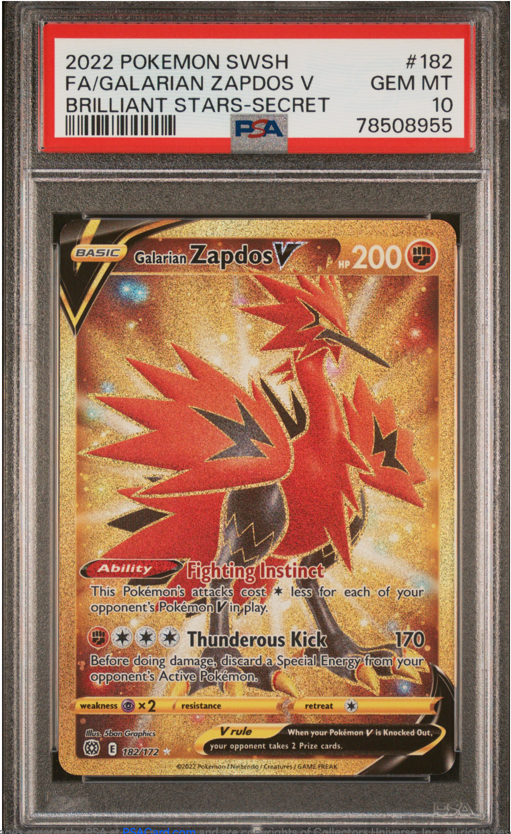 PSA 10 2022 GALARIAN ZAPDOS V (182/172)