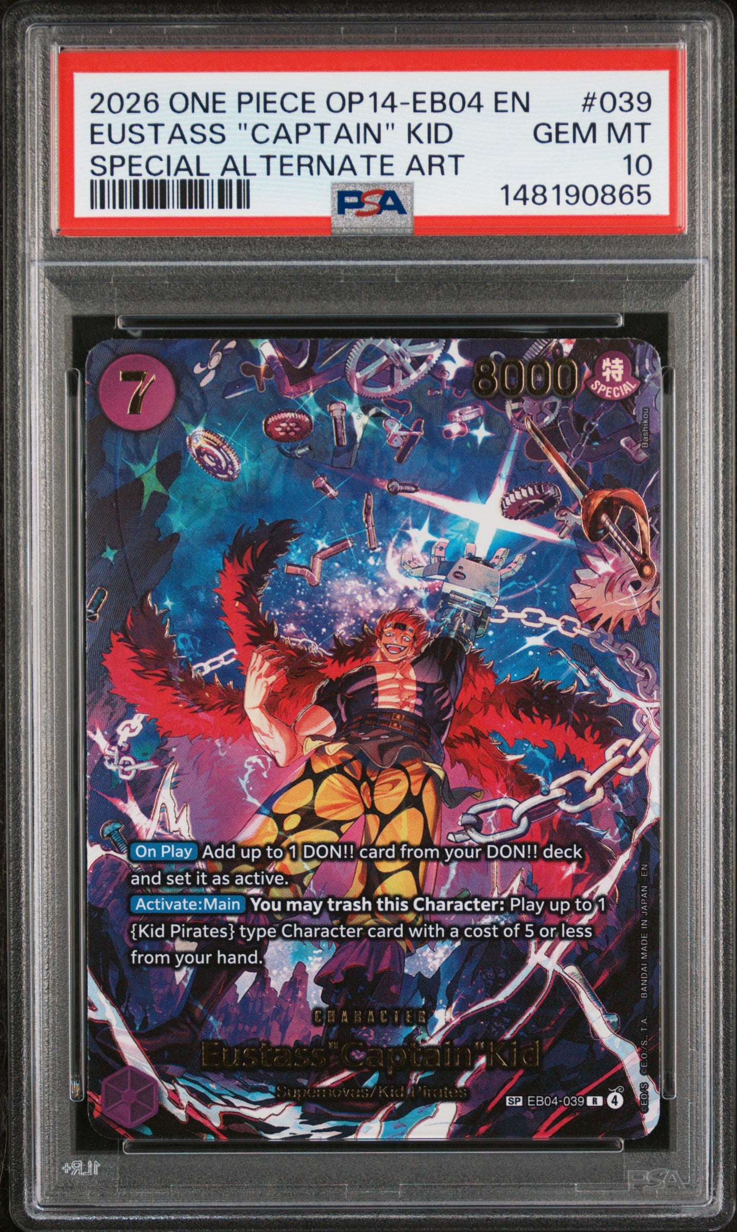 PSA 10 2026 EUSTASS "CAPTAIN" KID 039 ONE PIECE OP14-EB04-THE AZURE SEA'S SEVEN