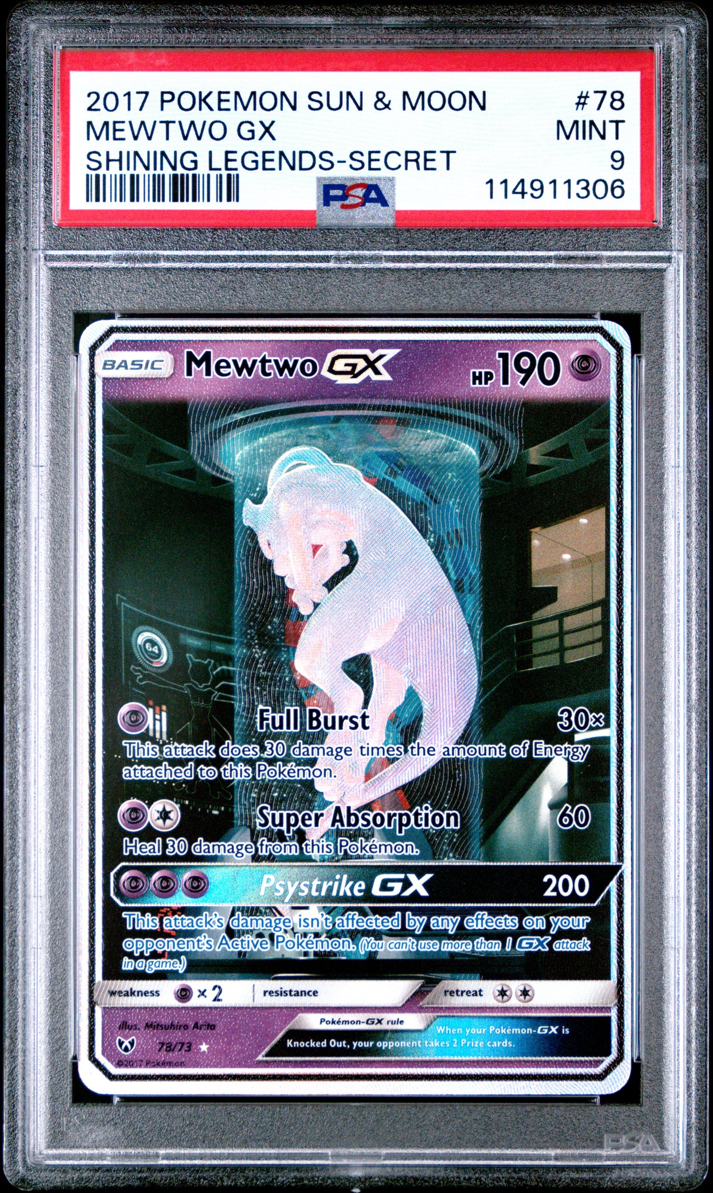 PSA 9 2017 MEWTWO GX 78/73 SHINING LEGENDS