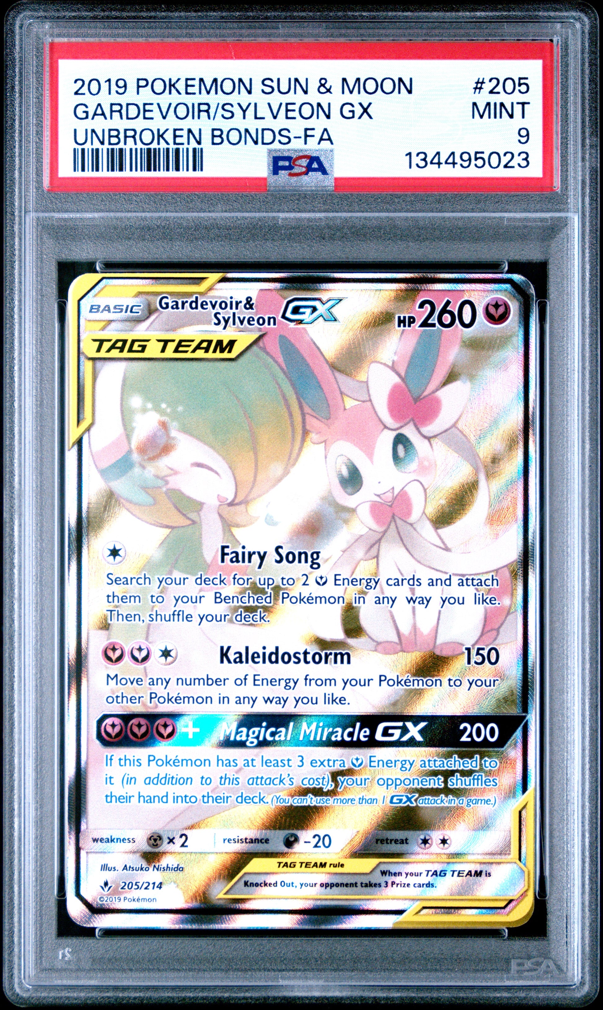 PSA 9 2019 GARDEVOIR & SYLVEON GX 205 UNBROKEN BONDS