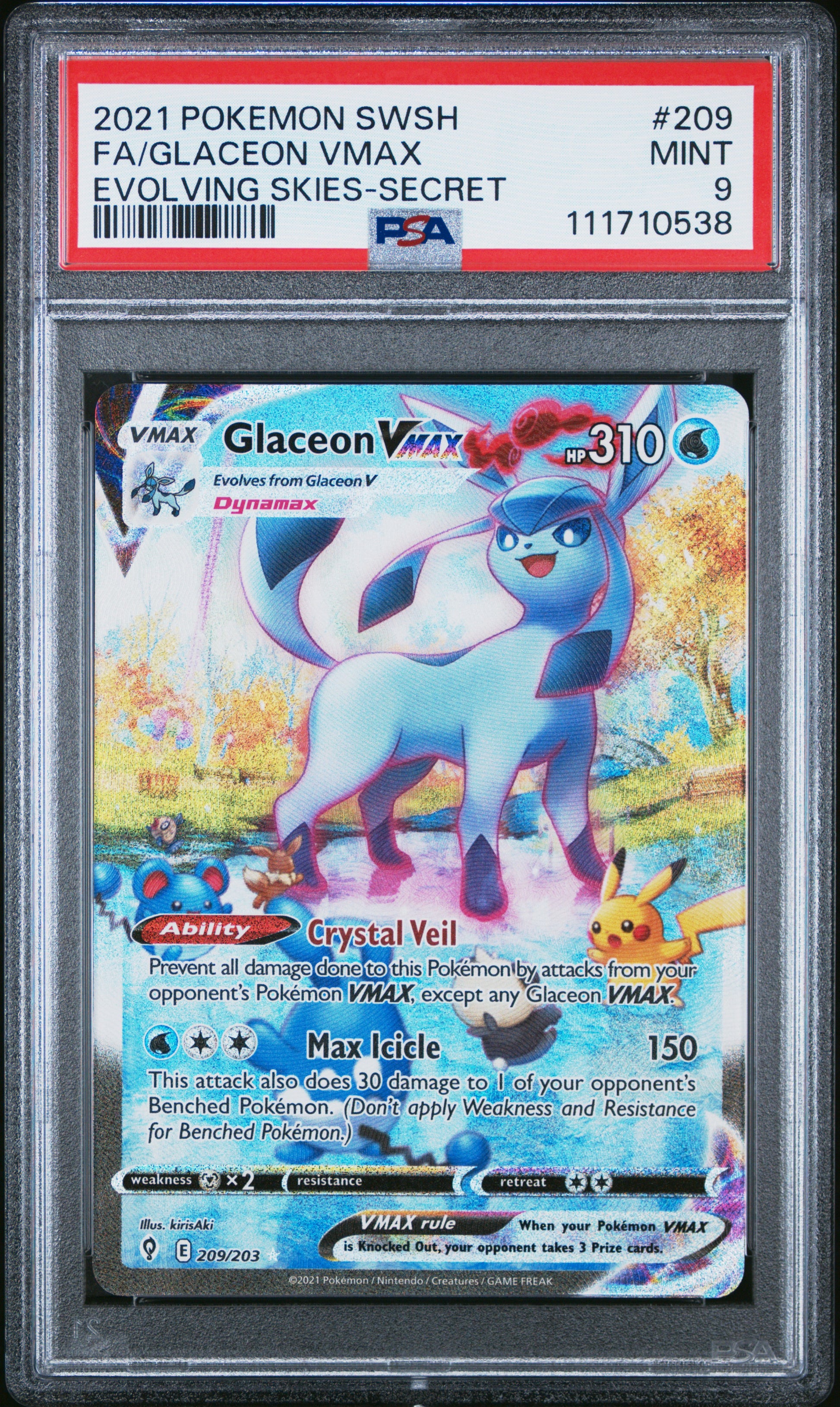 PSA 9 2021 GLACEON VMAX 209 EVOLVING SKIES