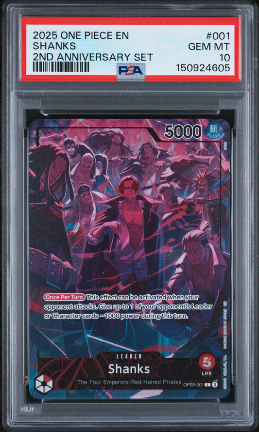 PSA 10 2025 SHANKS 001 ONE PIECE ENGLISH VERSION 2ND ANNIVERSARY SET