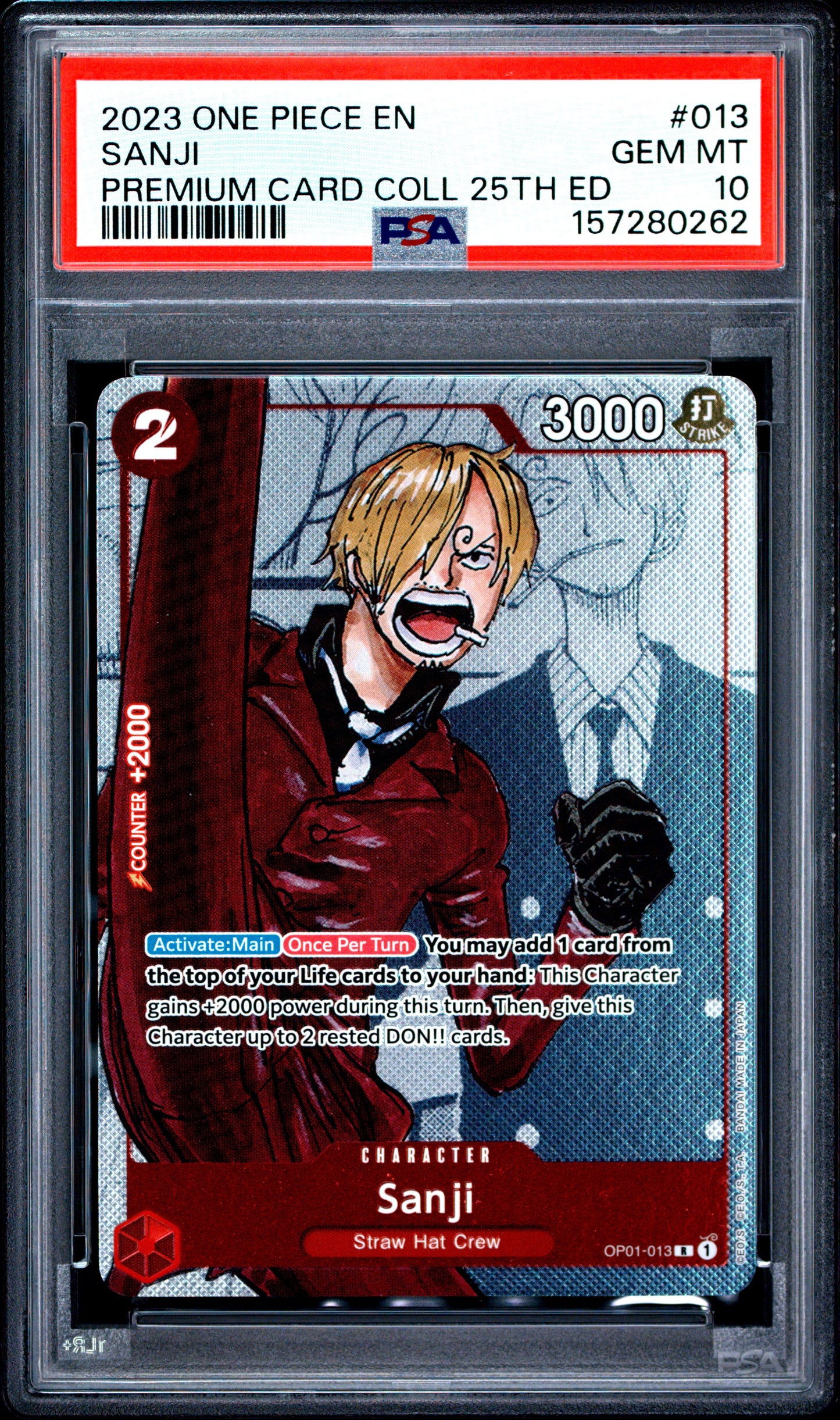 PSA 10 2023 SANJI 013 ONE PIECE PREMIUM CARD COLLECTION 25TH EDITION